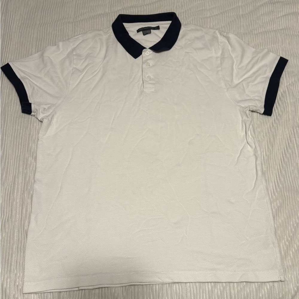French Connection Blue and White Polo Shirt Classic Knit